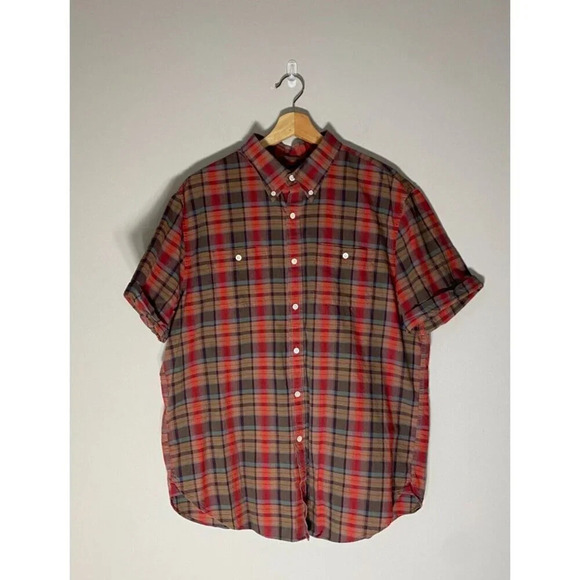 L.L. Bean Men's Size Large Plaid Short Sleeve Outdoor Button Down Shirt in Brown - Picture 1 of 16